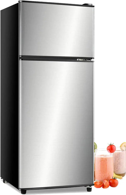 Refrigerator with Freezer 3.8 Cu.Ft with 7 Level Adjustable Thermostat Control 2 Door Lock Fresh Energy Saving Top-Freezer Refri