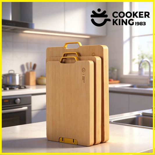 COOKER KING 3 Sizes Standable Cutting Board Moso Bamboo Chopping Board with Sharpening Stone Preparation Board Cost-effective