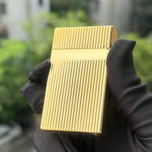 Brass Vertical Pattern Gas Lighter, Ping Sound Soft Flame Refillable Butane Vintage Lighter for Men Cigarette Cigar