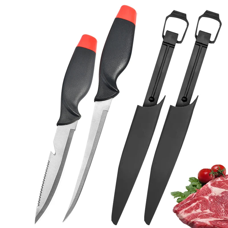 Stainless Steel Fish Filleting Knife Meat Cutting Fish Killing Knives Multifunctional Fruit Knife Sharp Butcher Knife with Cover