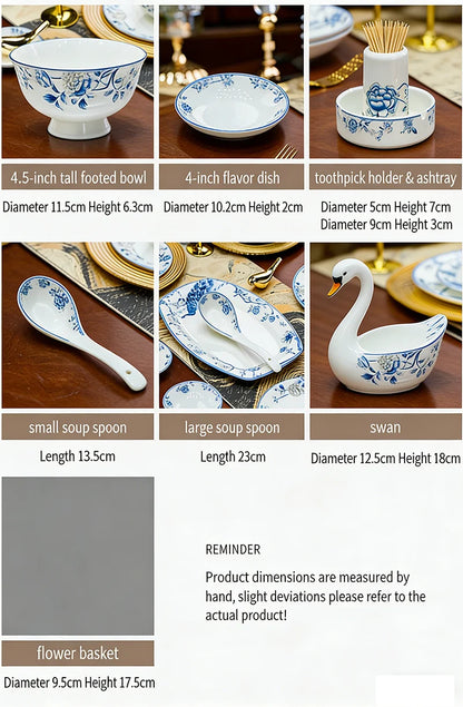 Blue And White Porcelain Tableware Set 18/28/56/30pcs Ceramics Dish Sets Full Set Luxury China Dinnerware Set For 4/6/10 Persons