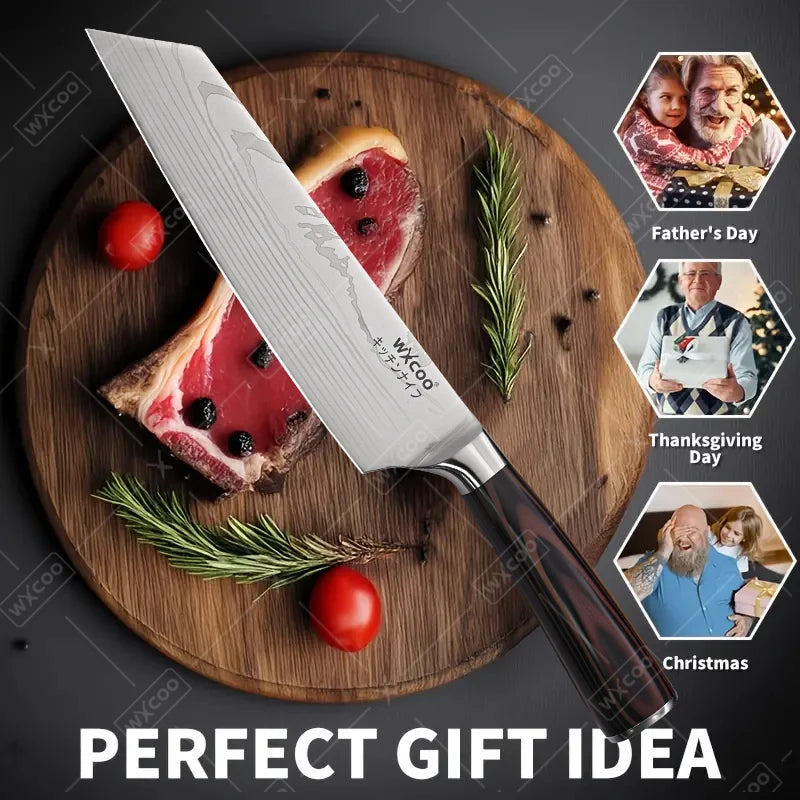 WXCOO Santoku Butcher Carving Knife Japanese Kitchen Knives High Carbon Steel Knife Set Fruit Bread Meat Cleaver Boning Knife