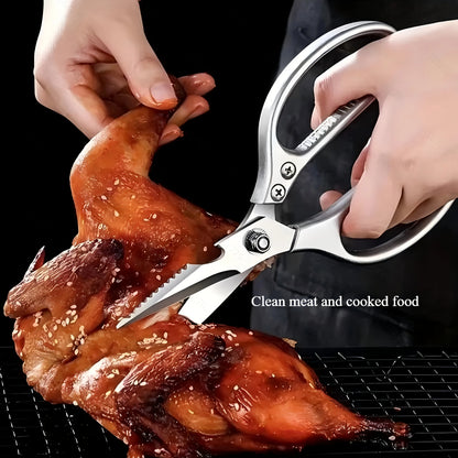 Multi-Function Kitchen Scissors Heavy Duty Kitchen Shears,Cutting Food ToolsCooking Shears for Chicken,Meat, Fish,Poultry(Sliver)