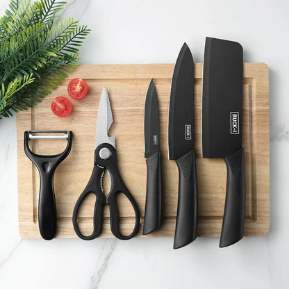 3-5PCS black stainless steel kitchen knife set, including a full set for kitchen, dormitory, household use, chef's knife, fr