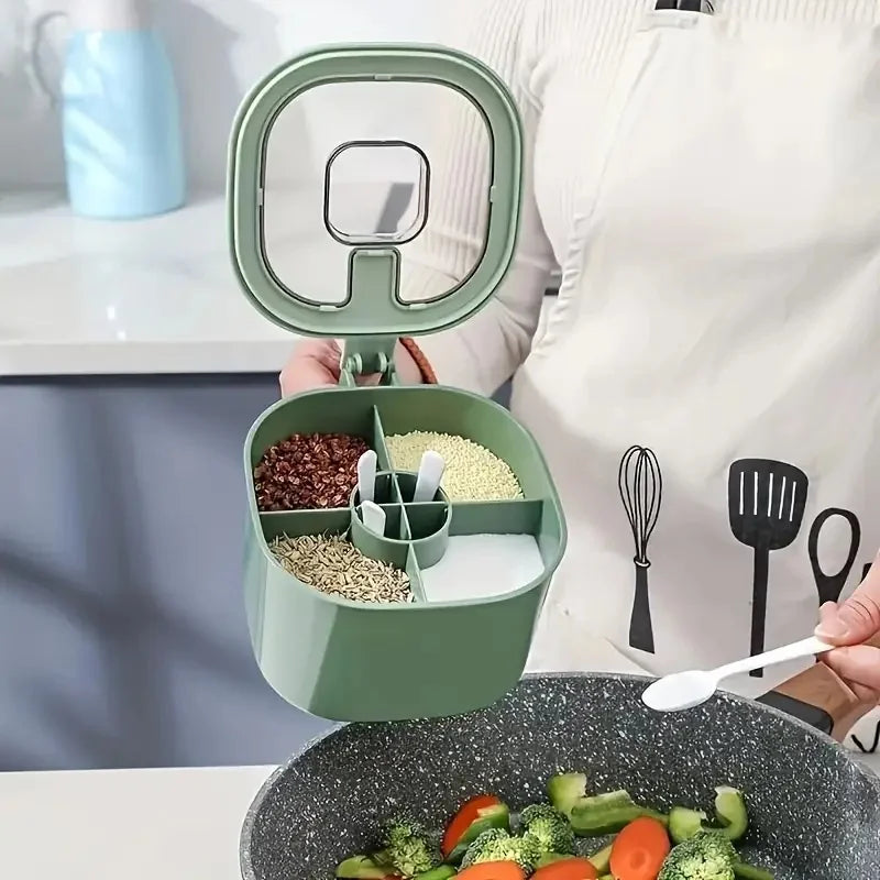 A 4-In-1 Large Capacity Seasoning Box with a Lid And Spoons Comes with Four Spoons for in The Home Kitchen for Salt Containers