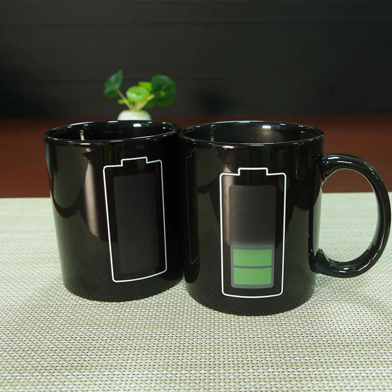 Creative Battery Magic Mug Positive Energy Color Changing Cup Ceramic Discoloration Coffee Tea Milk Mugs Novelty Gifts