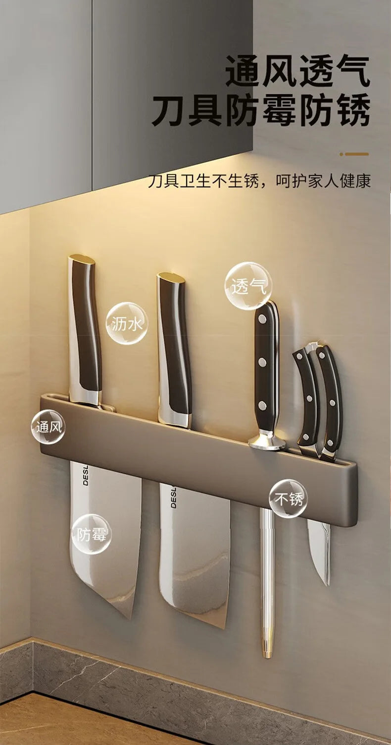 Wall-Mounted Kitchen Knife Holder No Punching Stainless Steel Storage Rack for Home Use 304 Steel Knife Insertion Rack