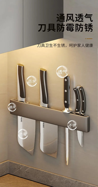 Wall-Mounted Kitchen Knife Holder No Punching Stainless Steel Storage Rack for Home Use 304 Steel Knife Insertion Rack