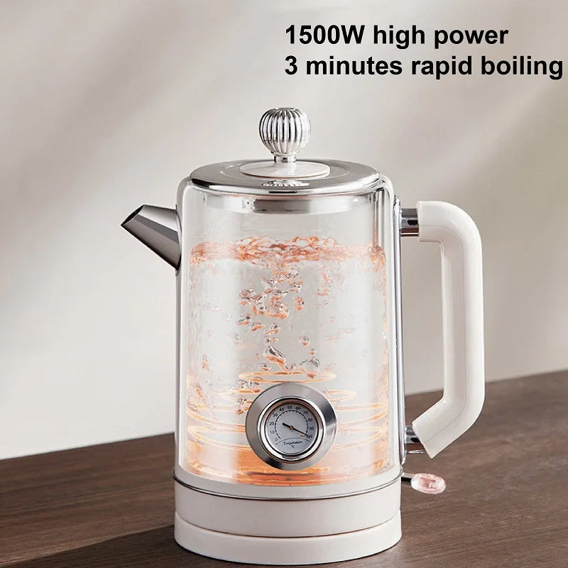 1500W Vintage Electric Kettle 304 stainless steel Fast Heating Water Boiler With Thermometer Home Water Boiling Cooking Pot 1.8L
