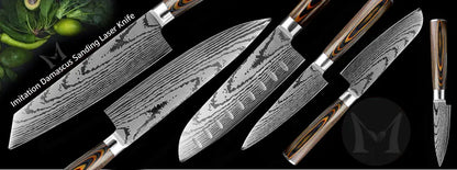 Kitchen Knife Set Professional Chef Knife 7CR17 Germany Stainless Steel Damascus Laser Meat Cleaver Slicing Santoku Cutter Tools