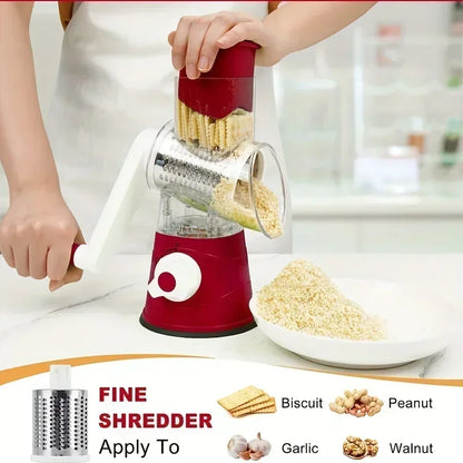 3in1 Rotary Vegetable Slicer Multifunctional Handheld Grater with 3 Sharp Rollers Cheese Shredder Kitchen Tool Cheese Chopper