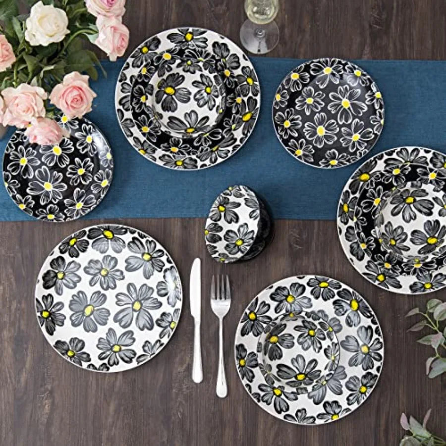 12-pieces Dinnerware Set Ceramic Dish Set Plates Sets Service for 4 Bowl Sets Stoneware Dinnerware Sets 12pcs Plate and Bowl Se