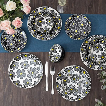 12-pieces Dinnerware Set Ceramic Dish Set Plates Sets Service for 4 Bowl Sets Stoneware Dinnerware Sets 12pcs Plate and Bowl Se