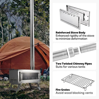 CHANGE MOORE Outdoor Portable Folding Secondary Conbustion Camping Wood Stove Detachable Burning Wood Stove Winter Camping