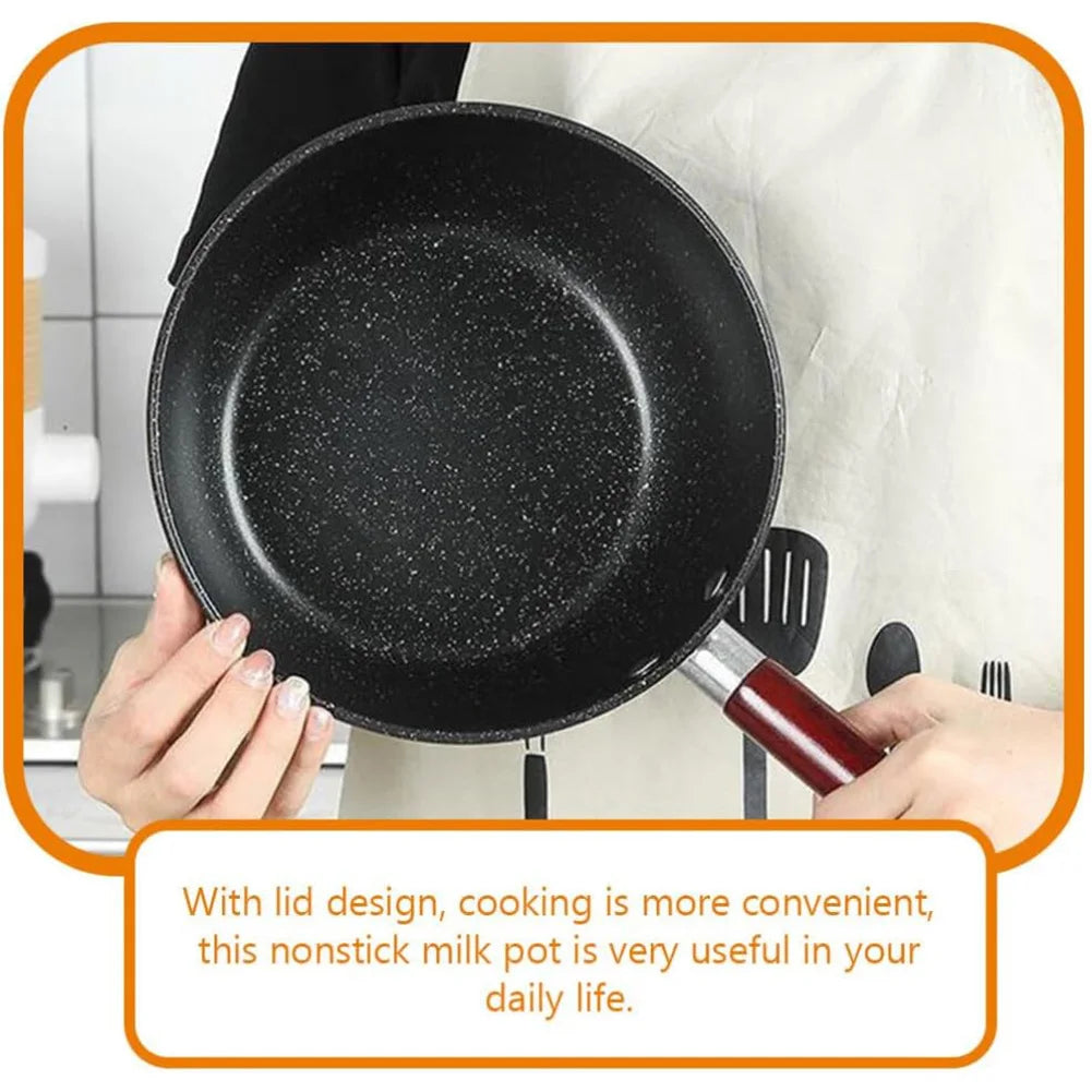 Non-Stick Sauce Pan Cooking Pot with Pour Spout Soup Pot Wooden Handle Stick Proof Sauce Pan 14cm for Induction Cooker Gas Stove