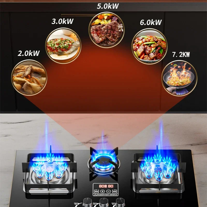 7.2KW Gas Stove Household Three Stove Timing Table Embedded Dual-purpose Natural Gas Liquefied Gas Fire Stove