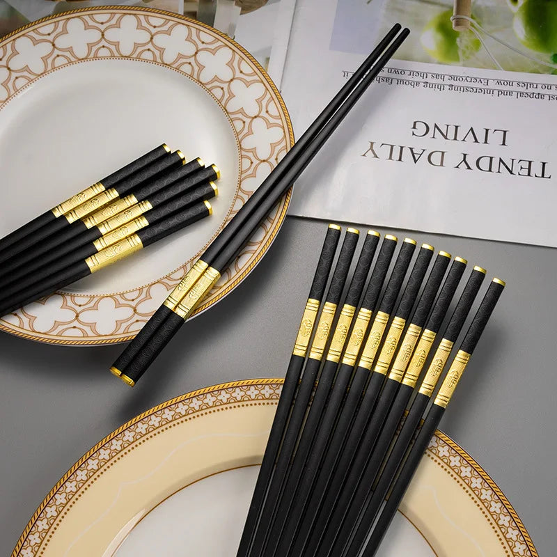 1 Pair Metal Chinese Chopsticks Reusable Square Food Chopsitcks Light Luxury Alloy Chopsticks Hotel Restaurant Alloy Tableware