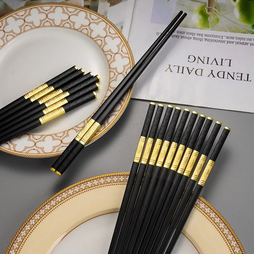 1 Pair Metal Chinese Chopsticks Reusable Square Food Chopsitcks Light Luxury Alloy Chopsticks Hotel Restaurant Alloy Tableware
