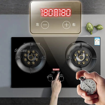 Kitchen Gas Stoves Home Dual Stove Kitchen Embedded Nature Gas/LPG Timing Stove Desktop Dual-Use Cooktop Gas Panel Gas Cooker