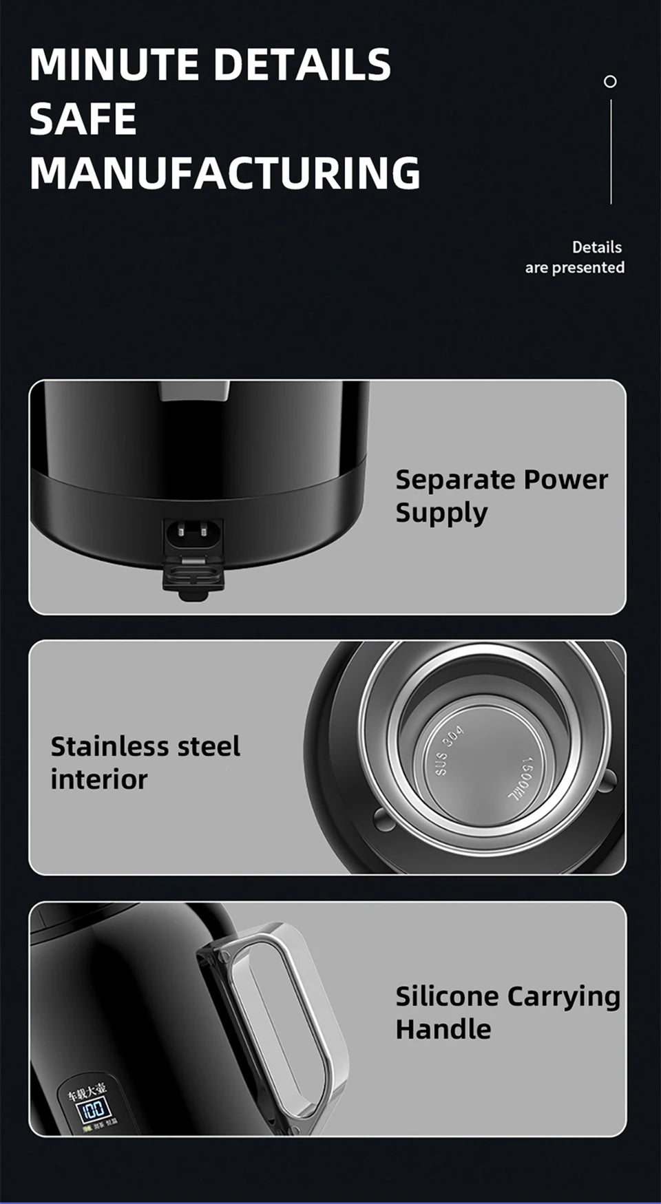 12V/24V Universal Car Kettle 1300ML/1500ML Large Capacity Smart Electric Water Heater LCD Display Temperature Control Stainless