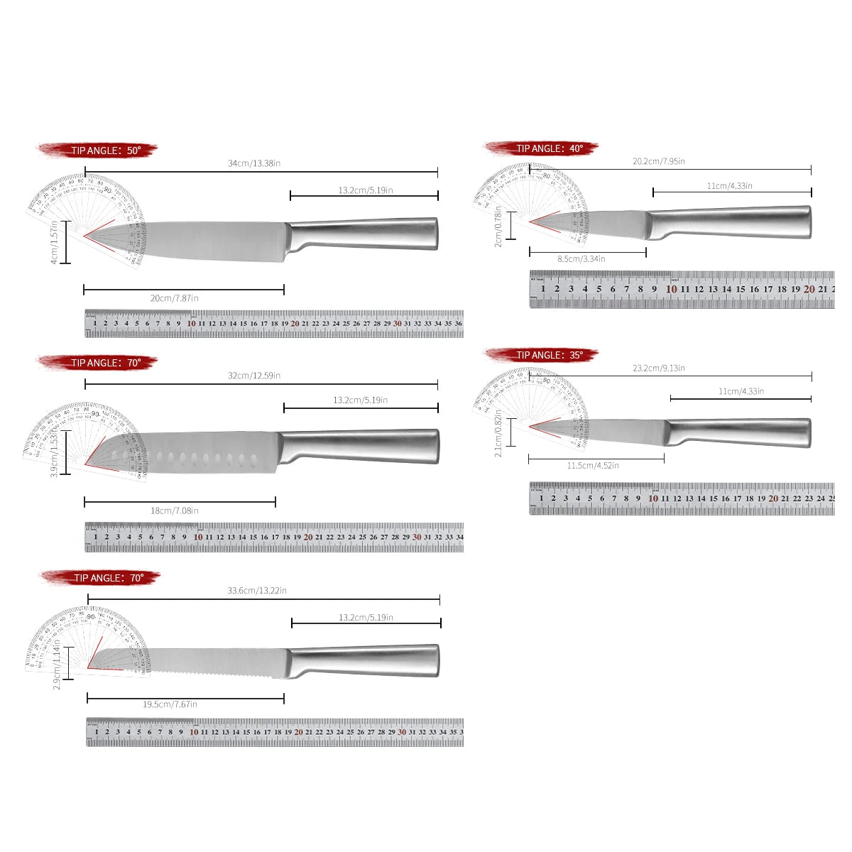 5 piece knife set, Seiko hollow handle stainless steel kitchen Chef's knife, home ladies' chopping/carving/slicing/paring knife
