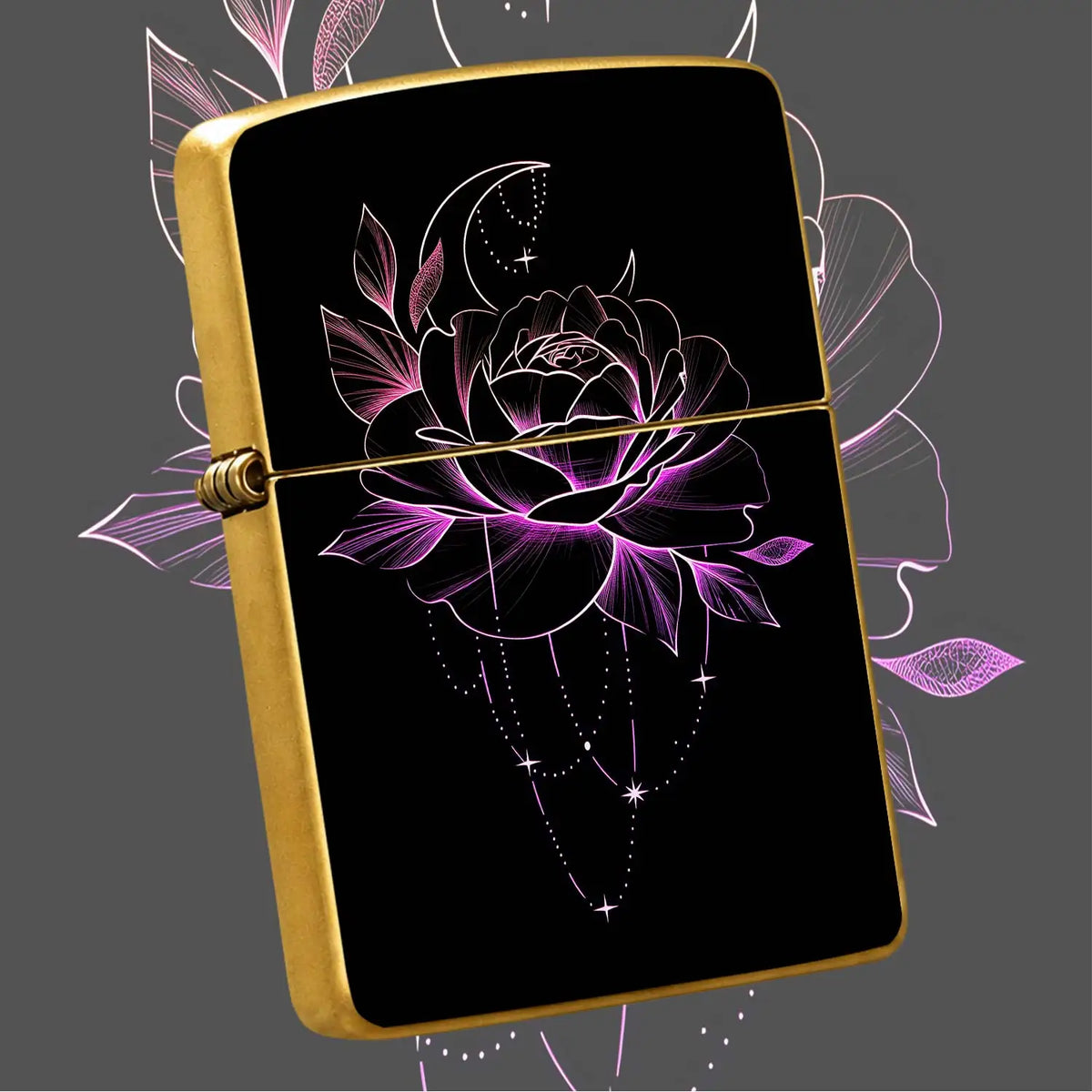 Neon Glow Crescent Moon Rose Lighter, Aesthetic Magenta Line Art Celestial Floral Pattern, Delicate Hangingcharm Decor, Stylish Portable Accessory For Daily Use, Gifting, Outdoor Camping And All Occasions, Smooth Touch A Humo
