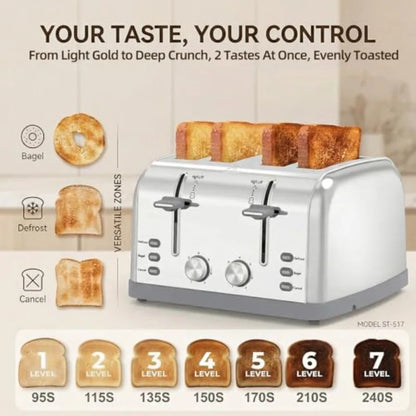Toaster 4 Slice Retro Stainless SteelBest Prime 4 Slice Toaster Wide Solt with 7 Shade Settings Perfect for Waffles Bagels and