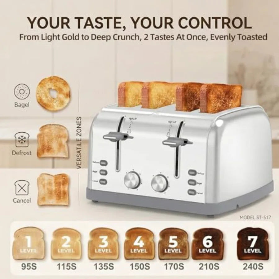 Toaster 4 Slice Retro Stainless SteelBest Prime 4 Slice Toaster Wide Solt with 7 Shade Settings Perfect for Waffles Bagels and