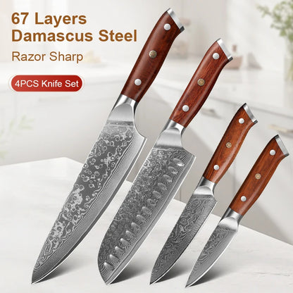 1/2/4 PCS Knives Sets Rosewood Handle 67 Layers Damascus Steel Super Sharp Meat Vegetable  Meat Knives cooking Tools