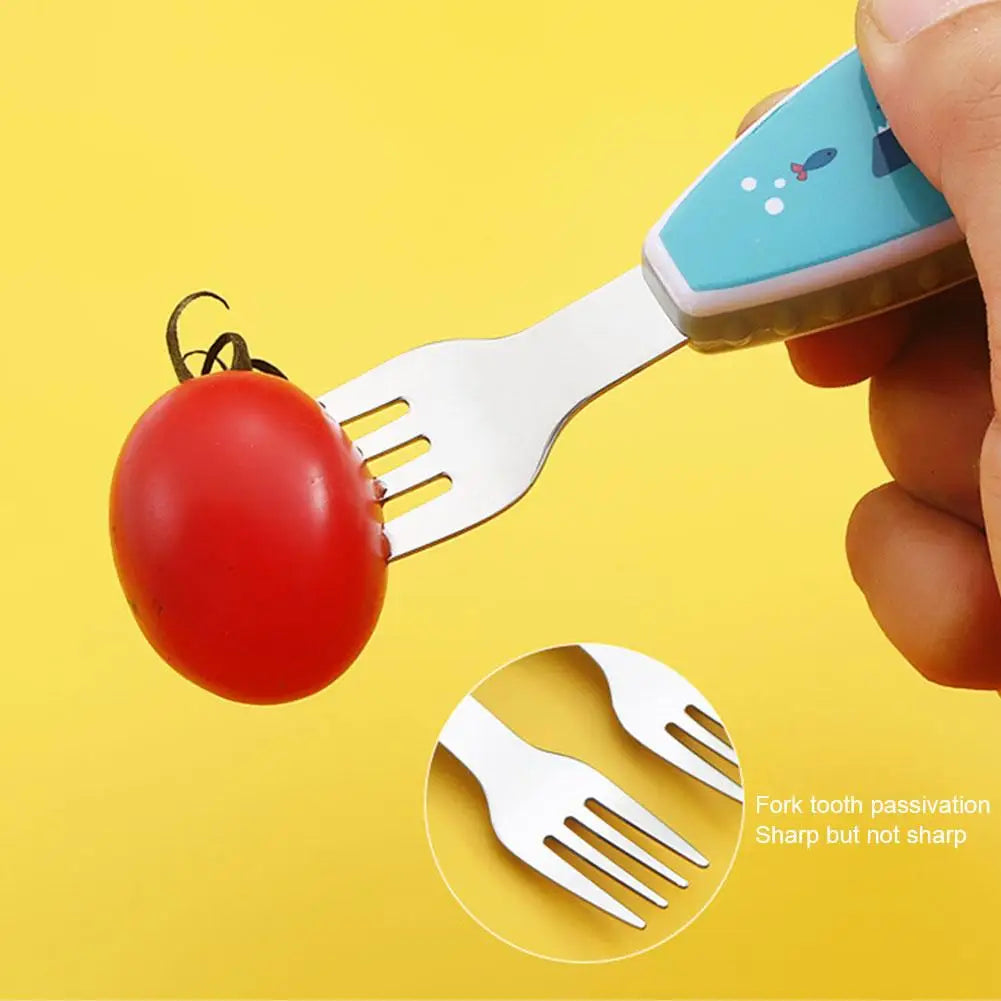 2Pcs Toddler Utensils Cute Toddler Feeding Spoon And Fork Set 304 Steel Cartoon Spoon And Fork Set