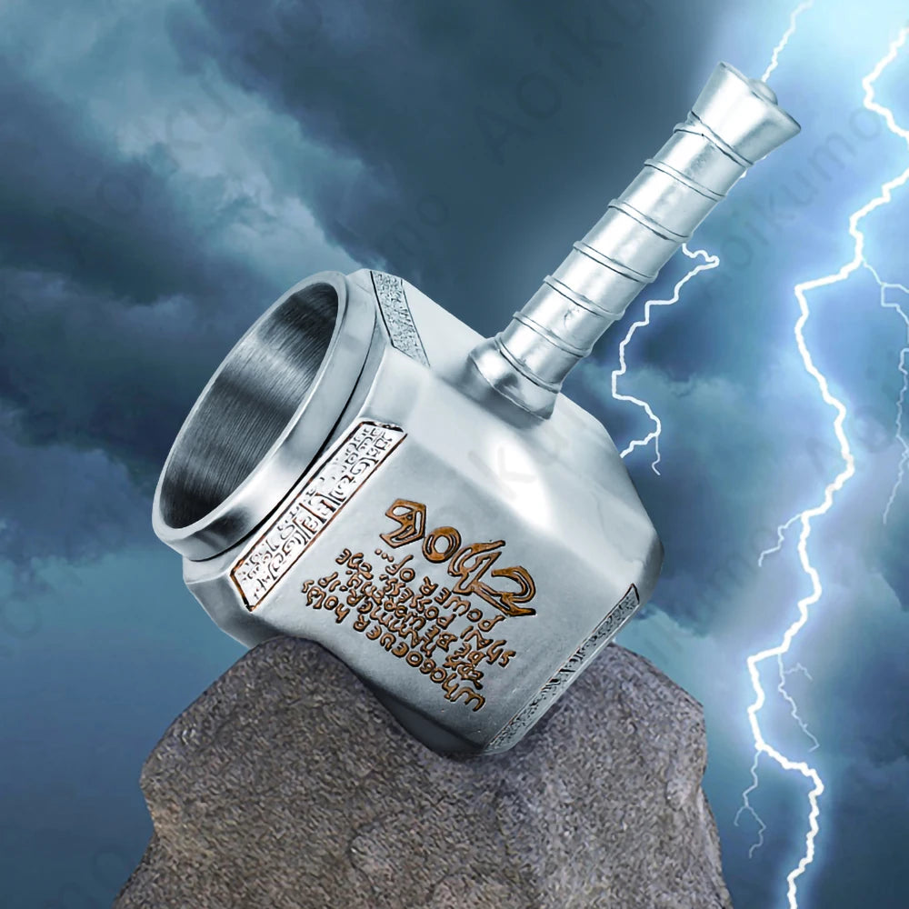 Thor Hammer Mug Norse Mythology Mjolnir 3D Coffee Cup 450ml Sculpted Stainless Steel Resin Beer Mug Tankard Birthday Gift