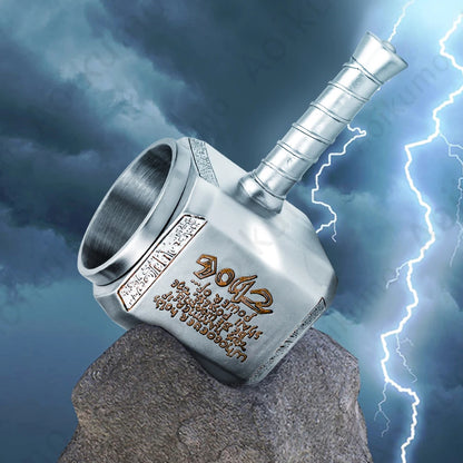 Thor Hammer Mug Norse Mythology Mjolnir 3D Coffee Cup 450ml Sculpted Stainless Steel Resin Beer Mug Tankard Birthday Gift