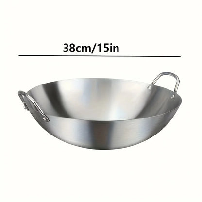 1pc Large Stainless Steel Wok, Uncoated Thick High-Quality Durable Chef'S Pan with Dual Handles, Easy to Clean for Commercial