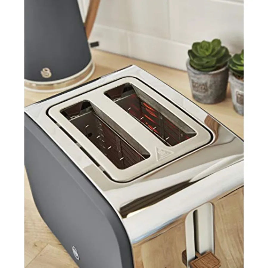 Nordic Toaster 2 Slice with Extra Wide Slots for Bagels Waffles Breads Cancel Defrost and Bagel Function 6 Brown Settings Slate