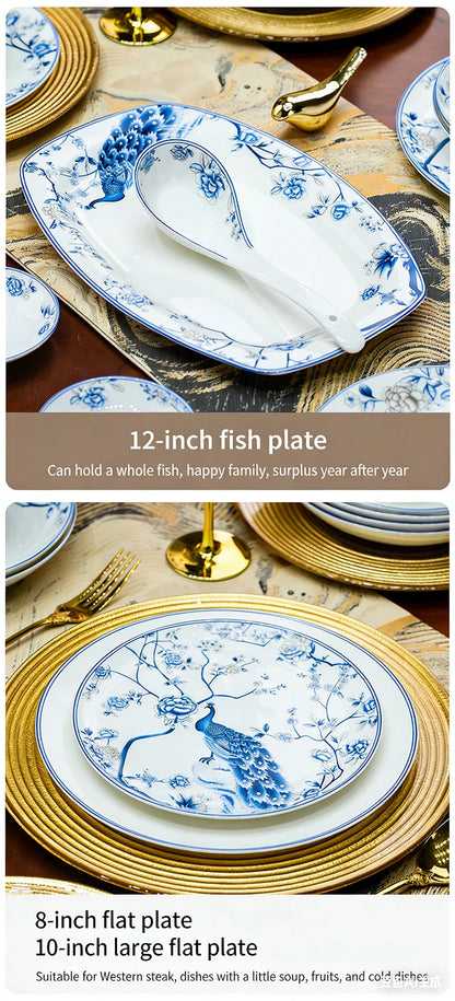 Blue And White Porcelain Tableware Set 18/28/56/30pcs Ceramics Dish Sets Full Set Luxury China Dinnerware Set For 4/6/10 Persons