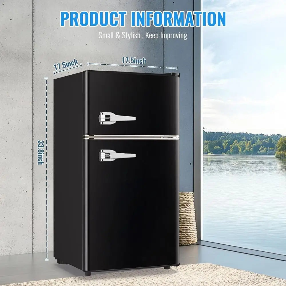 Compact 3.5 Cu. Ft. Mini Fridge with Freezer, Adjustable Shelves, Ideal for Dorm, Office, Bedroom - Sleek Black
