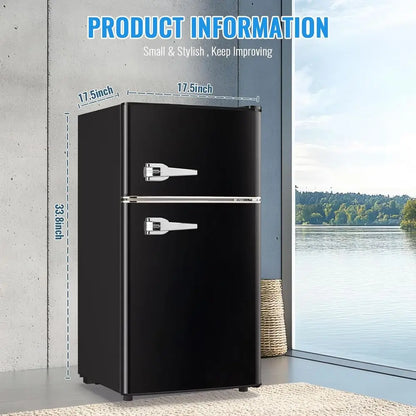 Compact 3.5 Cu. Ft. Mini Fridge with Freezer, Adjustable Shelves, Ideal for Dorm, Office, Bedroom - Sleek Black