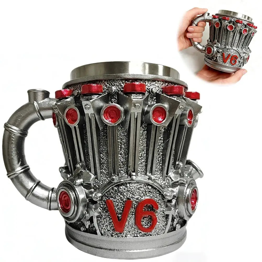 2025 V6 V8 Makeup Creative Resin Stainless Steel Water Cup Personalized Wine Cup Gift Decoration Coffee Mug Cool Idea