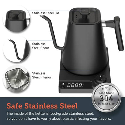 Electric Gooseneck Kettle Quick Heating Stainless Steel Pour-Over 1L 1200W Coffee Tea Pot for Hotel Household Coffee Product