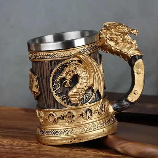 1pc Retro golden wing dragon stainless steel water cup, creative resin cup, summer drink cup, coffee cup. Man, Father's Day gift
