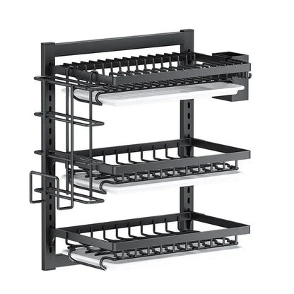 Wall-Mounted Kitchen Dish Rack Multifunctional Kitchen Organizer with Drainboard Cutlery Storage Holder Dinnerware Drainer