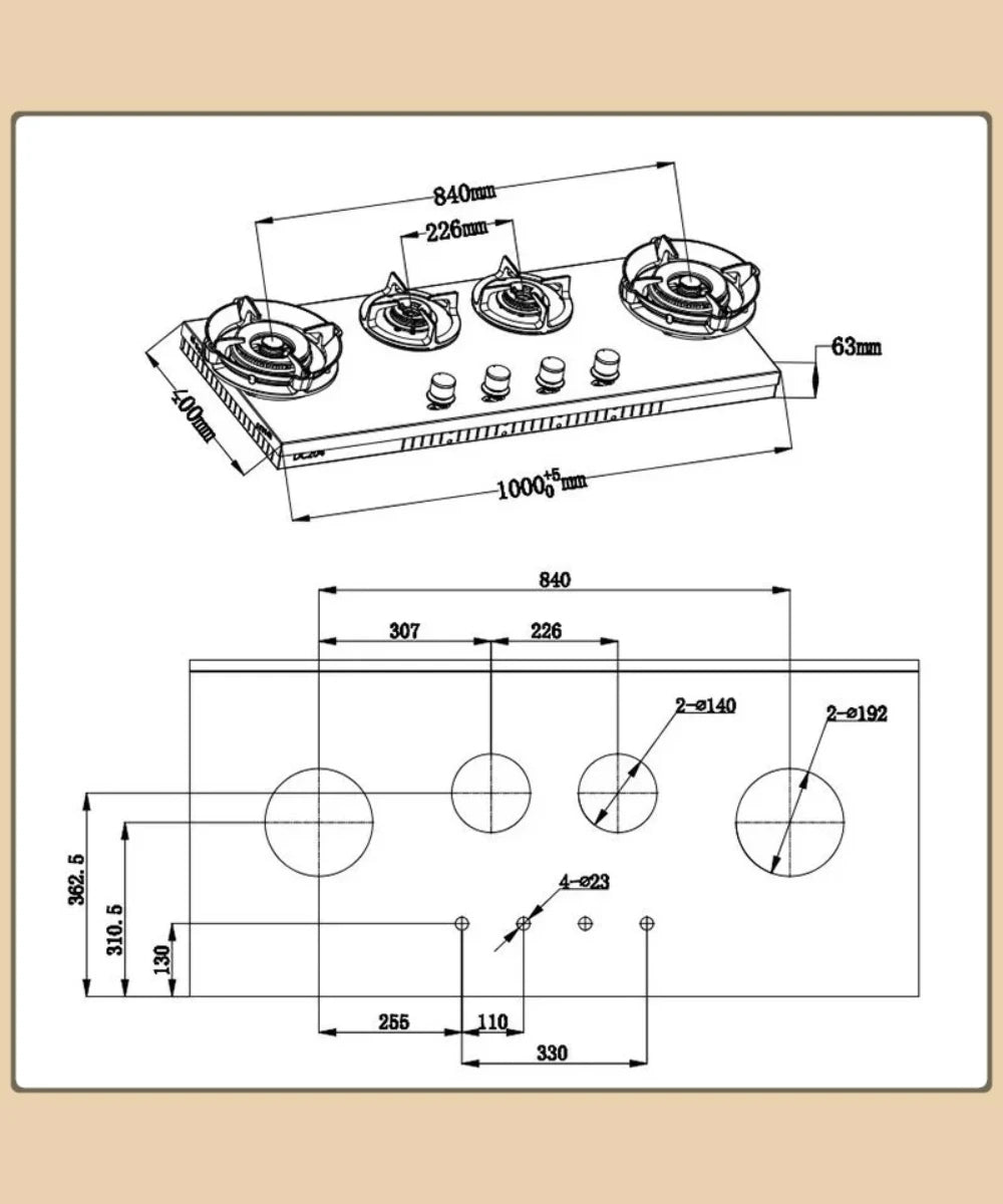 Hidden Built-in 4-Burner Gas Stove, Home Kitchen Range, Seamless Countertop Installation, Gas Cooktop for Residential Use