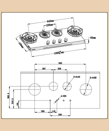 Hidden Built-in 4-Burner Gas Stove, Home Kitchen Range, Seamless Countertop Installation, Gas Cooktop for Residential Use