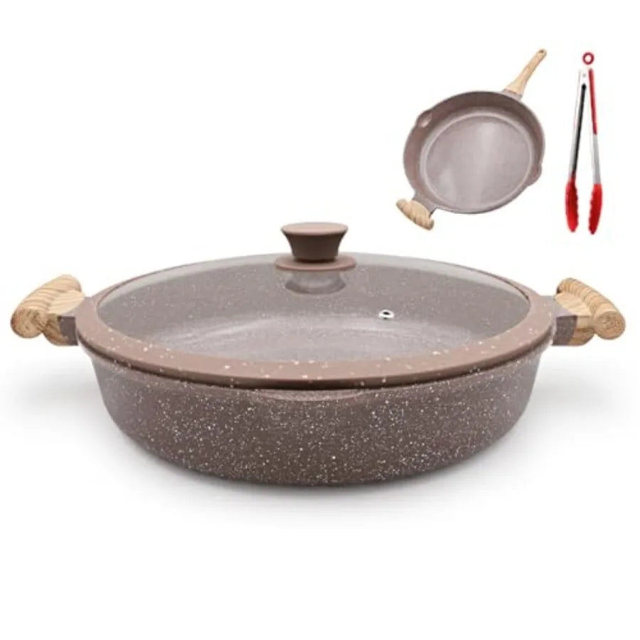 Ceramic Frying Pan Skillet Nonstick with Lid 14 Inch Large Deep Saute Pan Big Induction Pan Non Stick 2-1 Cooking Cookware with