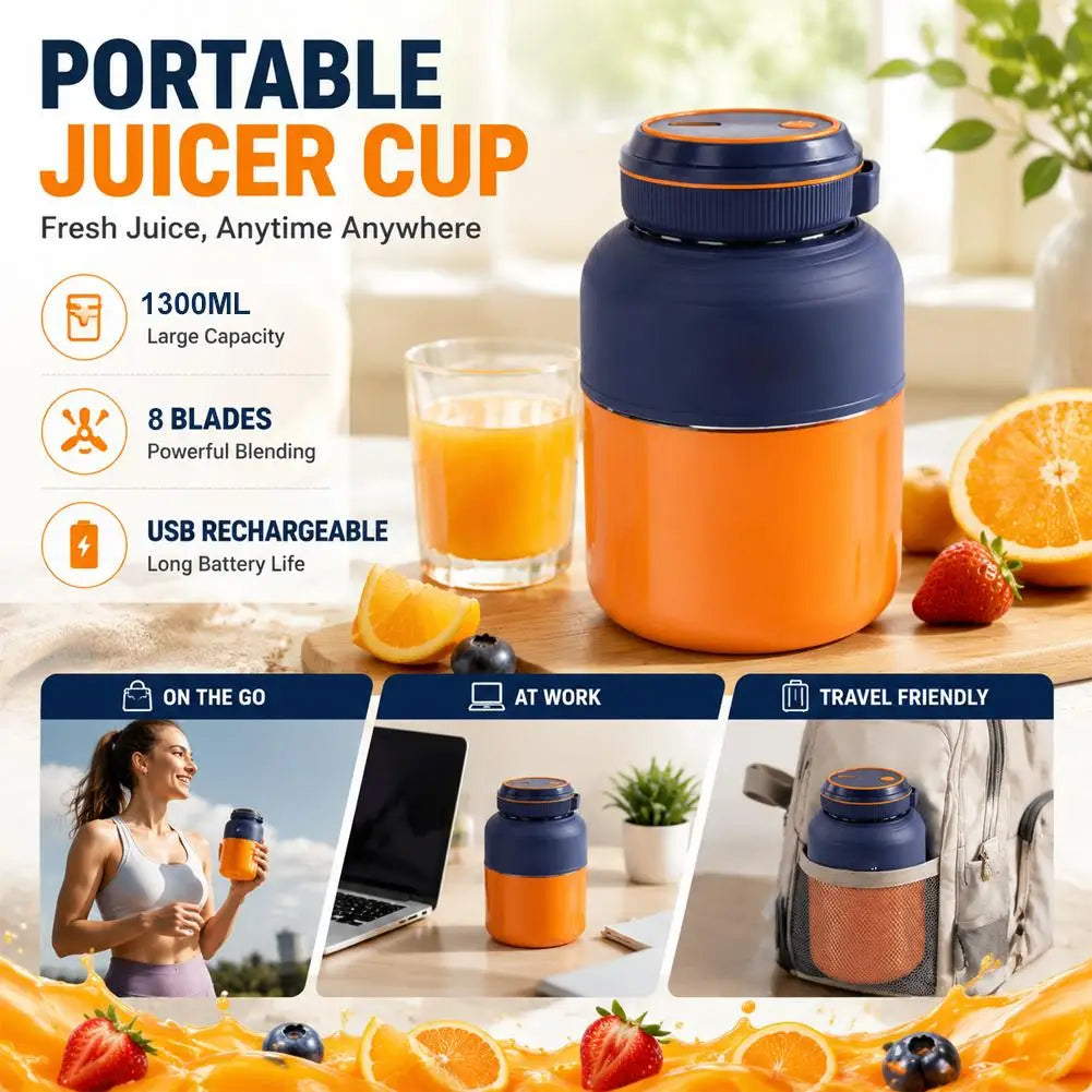 1300ml Portable Fruit Juice Blenders Summer Personal Electric Mini Bottle Home USB Juicer Cup Machine For Smoothies/Ice/ Fruits