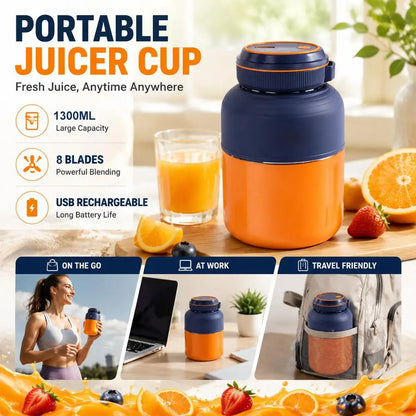 1300ml Portable Fruit Juice Blenders Summer Personal Electric Mini Bottle Home USB Juicer Cup Machine For Smoothies/Ice/ Fruits