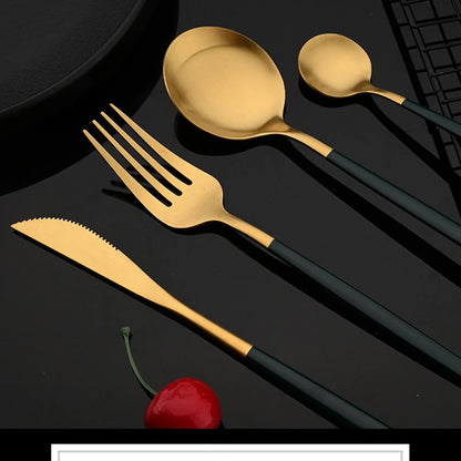 4Pcs black Gold Matte Cutlery Set Stainless Steel Dinnerware Silverware Flatware Set Home Knife Fork Spoon Picnic Tableware Set