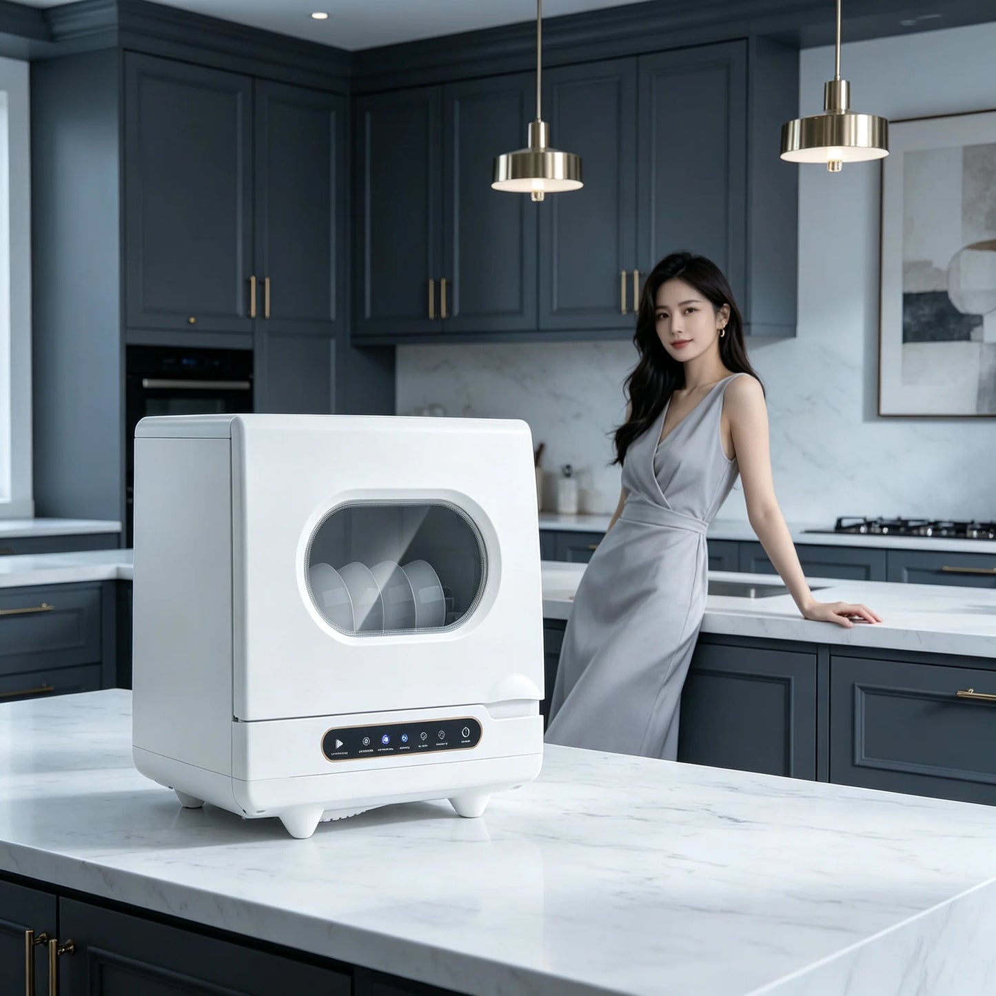 Portable Countertop Dishwasher Compact Dishwasher Mini Countertop Dishwasher 15.74*15.74*17.71in High-Temperature Water Twelve High-Performance Spray Jets Low Noise For Home Apartment Camper Rv