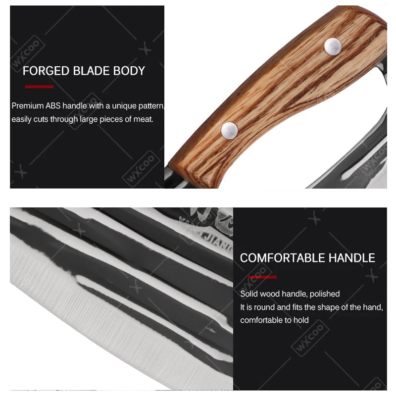WXCOO Handmade Forged Knife Butcher Cleaver Knife Meat Cutting Japanese Kitchen Pork Bone Shaving Knives Boning Knife