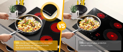 Electric Cooktop 30 Inch - 4 Burners Built-in Ceramic Cooktop, 30" Radiant Electric Stove Top with Knob Control 7200W
